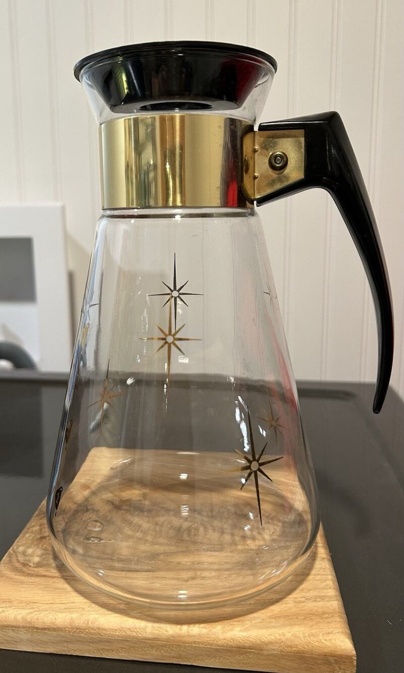 Vintage Pyrex Corning 1960s Atomic Star Burst 6 Cup Coffee Pot Carafe Heatproof